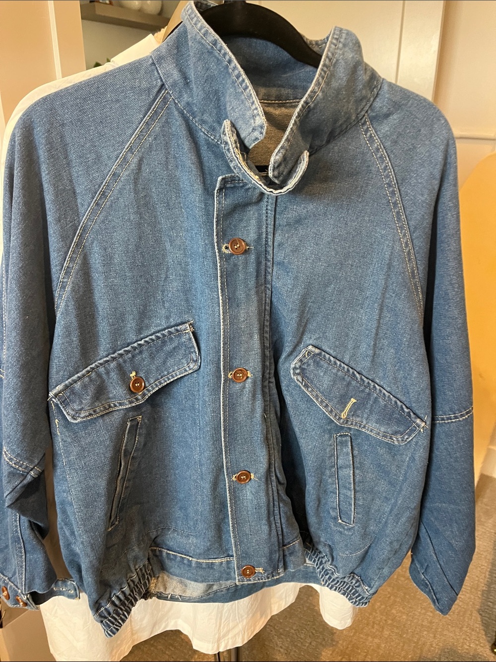 Women's oversized high neck Blue Denim Button-Front Jacket